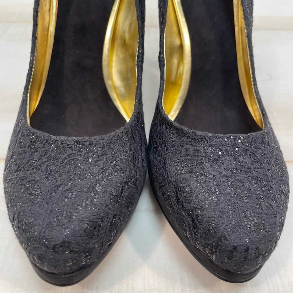 NIB Nine West Rocha Black On Black Platform Heels Sz 8.5 - Picture 5 of 11